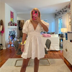 OLIVACEOUS WHITE SMOCKED MINI DRESS LARGE NEW WITH TAGS